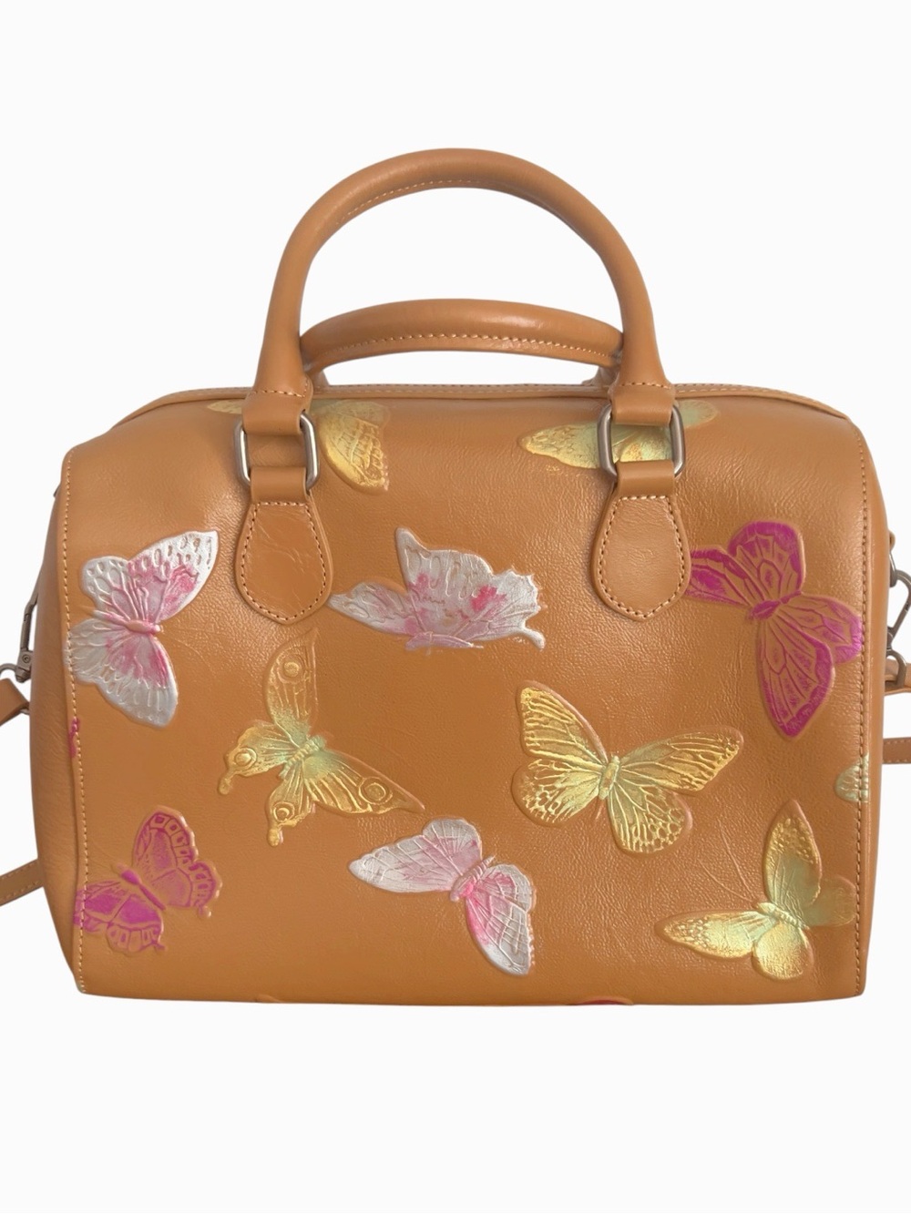 ArtsEye Genuine Leather Boston Bag in "Butterfly Apricot" Artsy Boho Festival - Picture 4 of 11